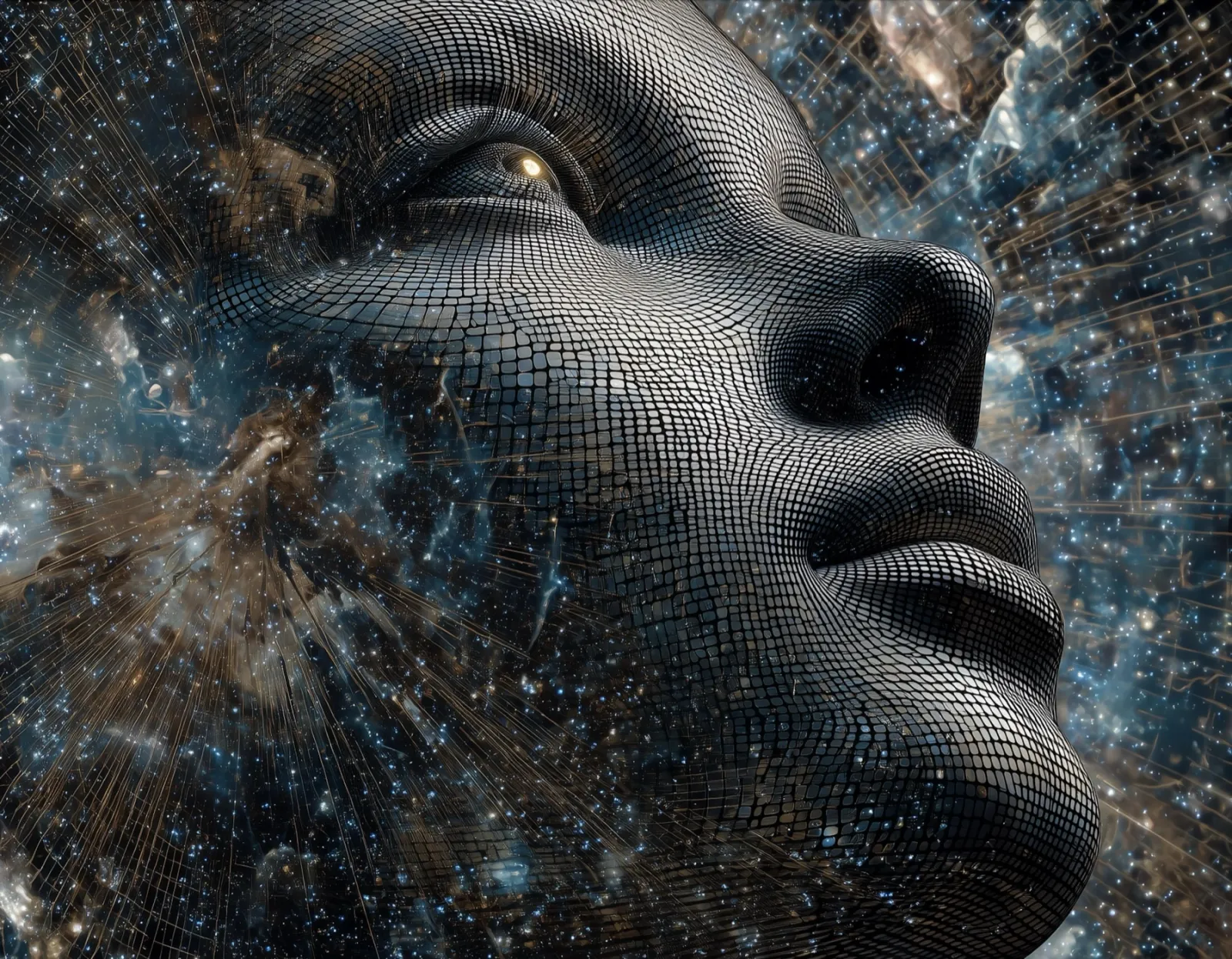 A face woven of light, an image from the book